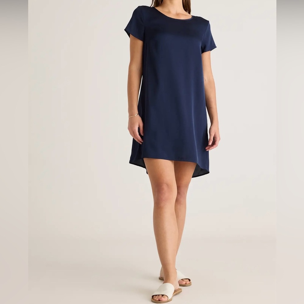 Quince ~ Washable Stretch Silk Tee Dress ~ Navy ~ Small